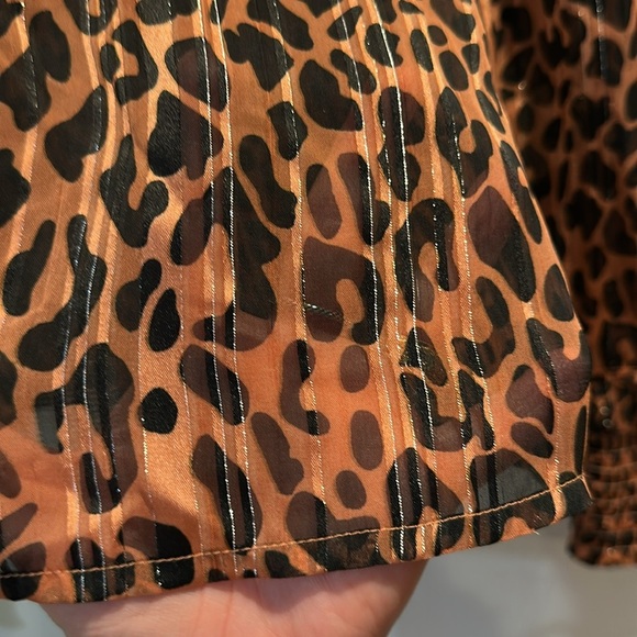 Scotch & Soda Leopard Smocked Blouse Silver Lurex Sparkle XL Top - Picture 10 of 10